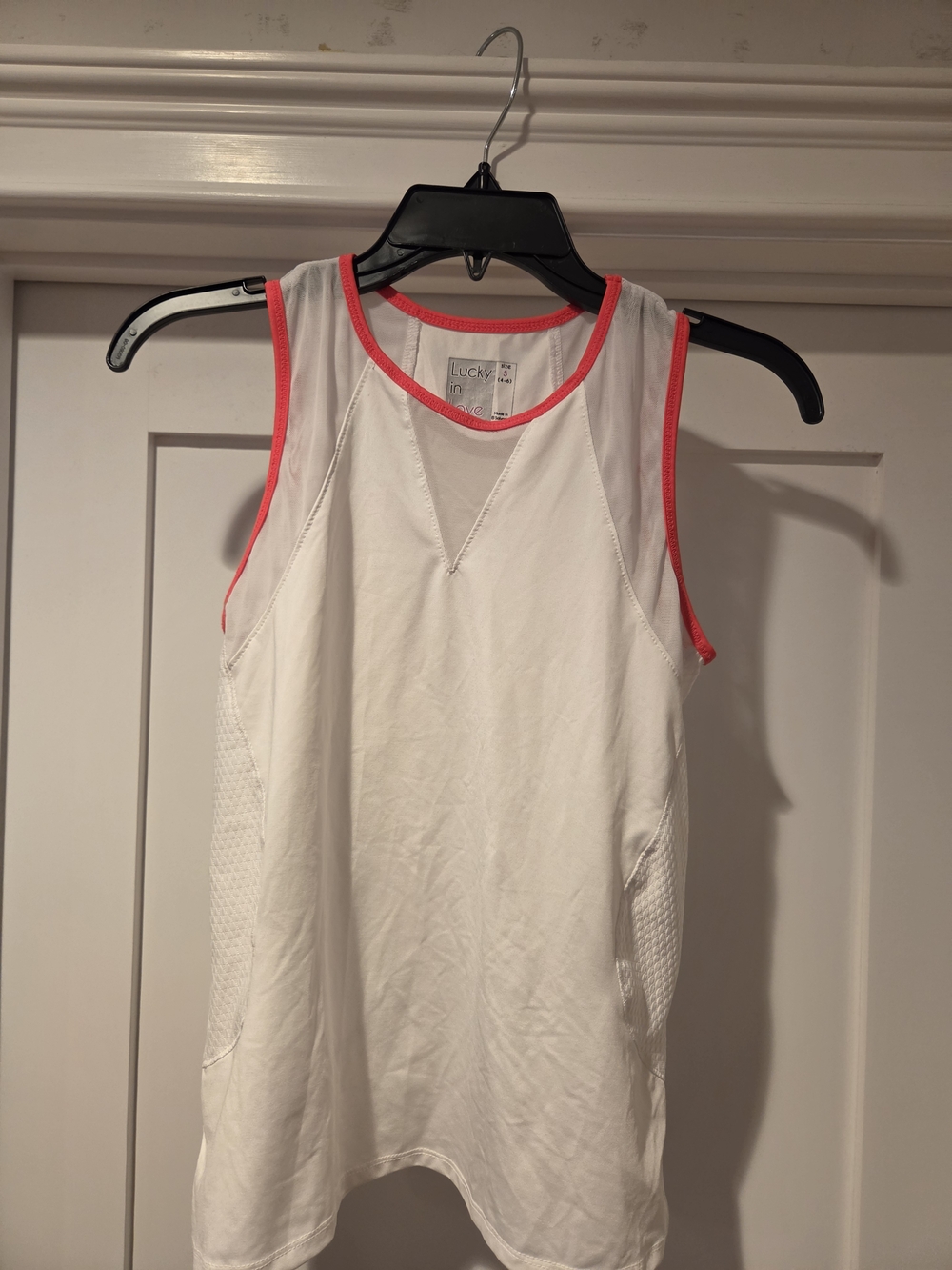 Lucky in Love White Tank with Pink Trim